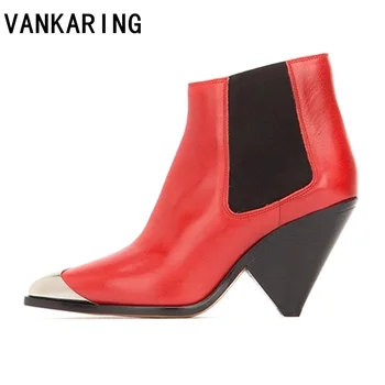 Brand design red black metal a subliniat toe glezna cizme de piele spike tocuri inalte pantofi femei slip-on pista cizme de cowboy pentru femei