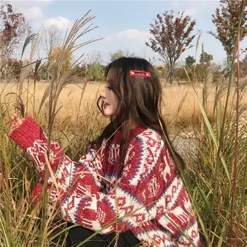 Tricotat Pulovere Femei Imprimate Roșu Nou Stil coreean Ulzzang Femei Pulover Moale Harajuku de zi cu Zi All-meci Moda Streetwear