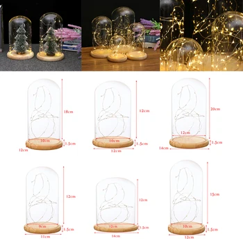 Rustic Stil Cloche Cupolă de Sticlă Bell Jar Bază de Lemn cu LED-uri Lumini de Basm