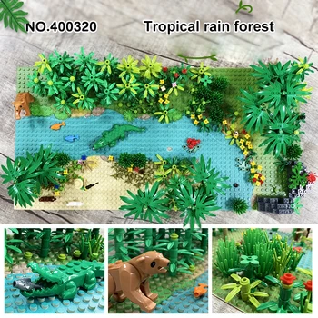 MOC Militare Tropicale placa de bază Părți de Animale Junglă Copac Floare Plante Blocuri Asamblat Jucarii si Cadouri Copii DIY