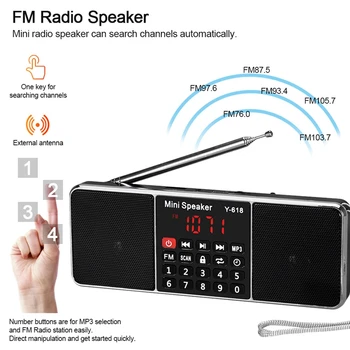 Y-618 Mini Radio Fm Digital Portabil Dual 3W Difuzor Stereo Mp3 Player-ul Audio de Înaltă Fidelitate, Sunet de Calitate W/ 2 Inch Grohotis
