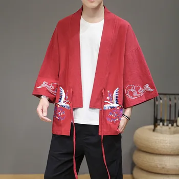 Dreastern Kimono bărbați CHINEZ streetwear yukata de sex masculin tricou haori mens kimono bluza kimono japonez tradițional de îmbrăcăminte