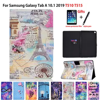 Turnul Pictat Caz Pentru Samsung Galaxy Tab 10.1 2019 T510 T515 SM-T510 SM-T515 Acoperi Funda Tablet Suport Flip Shell Coque +Cadou