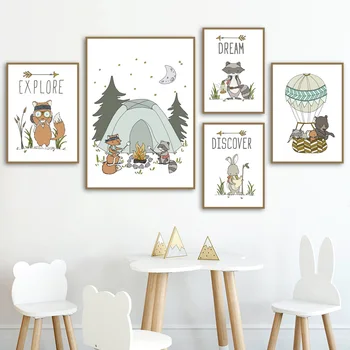 Vulpe, Urs, Iepure Cort Săgeată Pepinieră Arta De Perete Panza Pictura Desene Animate Nordic Postere Si Printuri Poze De Perete Copilul Decor Camera Pentru Copii