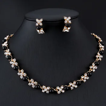 Jiayijiaduo Imitație pearl set de bijuterii de nunta Pentru femei rochie accesorii Colier cercei set de culoare de Aur de Flori cadou