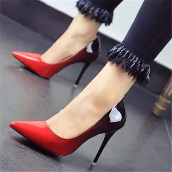 Femeie Tocuri de Piele Pompe de 10 cm 10 cm Subliniat Toe Stilet Tocuri Pantofi Slip Pe Superficială Rochie Pantofi pentru Femeie Pantofi de Vânzare