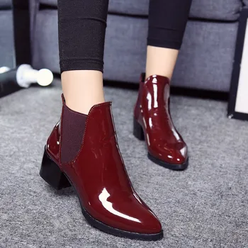 SAGACE Noua moda de Brevete din Piele Glezna Cizme Rotund Toe Toc Gros Chelsea Cizme Material Elastic pentru femei Cizme pentru Femei Pantofi pentru Femei O 35
