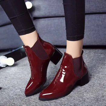 SAGACE Noua moda de Brevete din Piele Glezna Cizme Rotund Toe Toc Gros Chelsea Cizme Material Elastic pentru femei Cizme pentru Femei Pantofi pentru Femei O 35