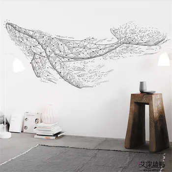 Mordern Model de Autocolant pentru Camera de zi de Perete Decalcomanii de Fundal Alb-Negru Balena Murală din PVC DIY Poster Acasă Decor Cald