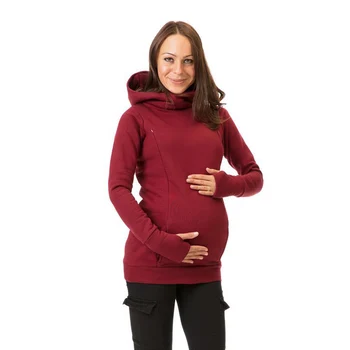 Femeile Care Alăptează Gravidă Maternitate Topuri Cu Maneci Lungi Tricou Cu Glugă De Culoare Solidă Hoodie J55