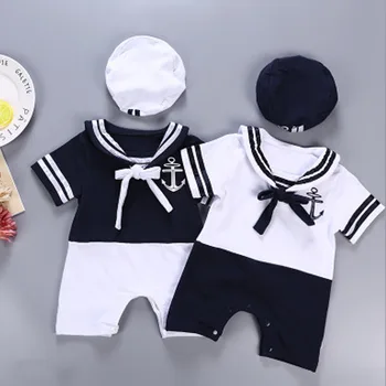 Imbracaminte de Vara copii costum de marinar Romper 2 buc copii băieți fete vara salopetă+pălărie corpul ziua rochie nou-născuți haine unisex