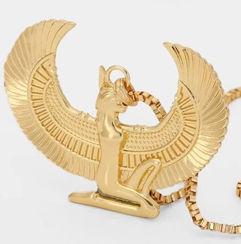 Culoare de aur Punk Lanț Lung Hip hop Vulturul Egiptean Trendy Cruce Înger Isis Pandantiv Colier