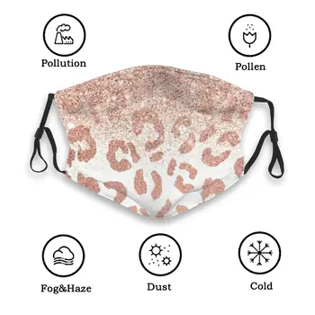 Masca de fata Masca de Praf 3D, Sclipici, Aur roz Leopard de Imprimare cu Filtru PM2.5 Carbon Activat Gura Fata Reutilizabile (Adult)
