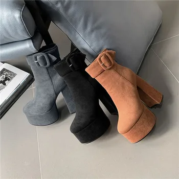 MEMUNIA 2020 mai Noi super tocuri inalte cizme cu platforma doamnelor petrecere de bal pantofi toamna iarna rotund toe catarama la glezna cizme pentru femei