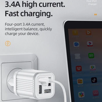 Hoco UE Plug Încărcător USB 3.4 4 - Port Fast Încărcător de Telefon Adaptor Pentru iPhone 12 11 Pro Max Călătorie de Perete Adaptor Pentru Samsung Xiaomi