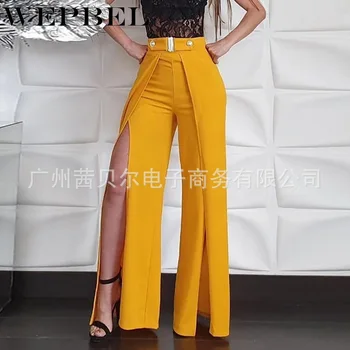 WEPBEL Mult Flare Pantaloni Femei coreene Streetwear-Sexy Talie Mare Split Pantaloni Doamna Casual Split Bell Jos Pantalonii
