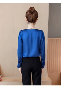 Elegant Satin Bluza Femei cu Maneci Lungi V-neck Butoane Tricou Topuri coreean Chic Toamna Bază Doamnelor Blusas Mujer 2018 Noi