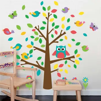 Minunat pui de păsări de arbore de autocolante de perete camera pentru copii decor diy pepinieră de desene animate de animale de artă murală din pvc decalcomanii
