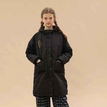 Coreea De Femei De Moda De Iarna Cu Gluga Hanorac Lung Paltoane Negre Cald Îngroșa Straturi De Îmbrăcăminte Exterioară Pentru Femei Paltoane Mozaic Cald