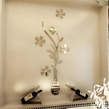 2017 Nouă Țeapă Oglindă de Aur autocolante de perete camera de zi intrarea Home decor de perete oglindă Vaza de flori de prun Acril oglindă 3d Autocolant