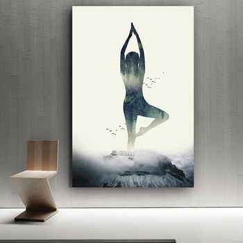 Femeie Yoga Forest Panza Poster De Perete Printuri De Arta Minimalist Geometrice Pictura Nordică Decorațiuni Interioare Poze