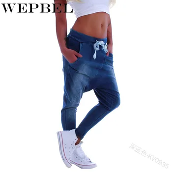 WEPBEL Femei Blugi de Moda Cordon Lungime Completă Liber Casual Culoare Solidă la Mijlocul Talie Cross-pantaloni