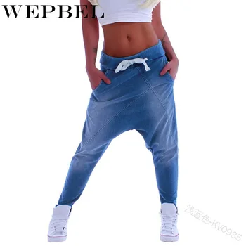 WEPBEL Femei Blugi de Moda Cordon Lungime Completă Liber Casual Culoare Solidă la Mijlocul Talie Cross-pantaloni