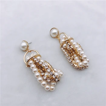 Coreeană handmade crystal pearl drop dange cercel pentru femei