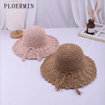 Femei De Moda Pliabil Solid Plajă De Vară, Pălării De Soare Bowknot Mână-Țesute Croșetat Pălărie De Paie Vacanta Chapeau De Sex Feminin Margine Largă Pălării