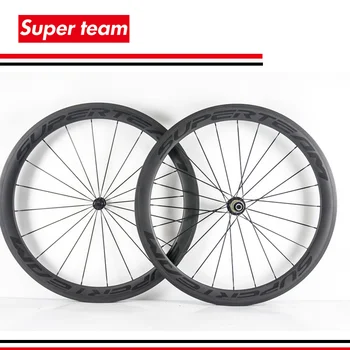 Superteam Road Bike Roti 700c 50mm Matte Carbon Decisiv Complet osii montate cu Decalcomanii