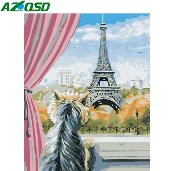 AZQSD de Colorat De Numere DIY Câine În Paris Cadou Unic Tablou De Numere Animal Desen Pe Panza Decor Acasă