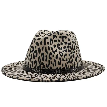 Toate-meci Wide Brim Fedora Hat Pentru Femei Culoare Solidă Lână Pălărie de Fetru Pentru Barbati Toamna Iarna Panama Gamble Leopard de imprimare de Jazz Capac