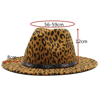 Toate-meci Wide Brim Fedora Hat Pentru Femei Culoare Solidă Lână Pălărie de Fetru Pentru Barbati Toamna Iarna Panama Gamble Leopard de imprimare de Jazz Capac