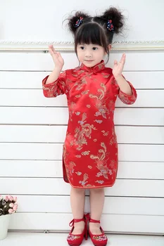 2020 Qipao Trei Sfert Fata de Copil Rochie de Vară copil haine Florale Cheongsams Cadou de Anul Nou Tradițional de Îmbrăcăminte din China