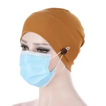2021 New Pure Color Turbanul Musulman Capace De Moda Femeie Butonul Lenjerie De Interior Hijab Capac Eșarfă Cap Convenabil De A Purta