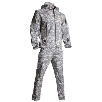 Militar în aer liber Jacheta Barbati TAD Tactice Softshell Fleece Camuflaj Impermeabil Jacheta + Pantaloni Camping Drumetii Vânătoare Costum Sport