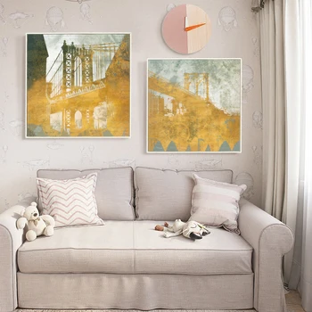 07G Abstract de Aur Clădire Pod de Panza Pictura Postere Si Printuri Acasă Imagini de Artă de Perete Camera de zi de Decorare Dormitor
