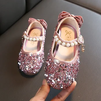 Noua Prințesă De Moda Pantofi Roz De Argint Pantofi Fete Sclipici Stras Paiete Copiii Apartamente Copii Petrecere De Nunta Rochie Pantofi