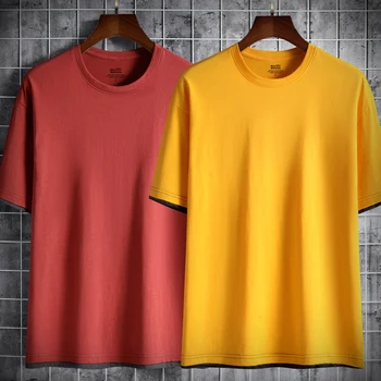 Tricou Unisex Barbati Fals Două Piese T-shirt Bumbac Culori Solide Tricou pentru Femei de Moda Casual, cu Maneci Scurte Topuri Tricou Bottom