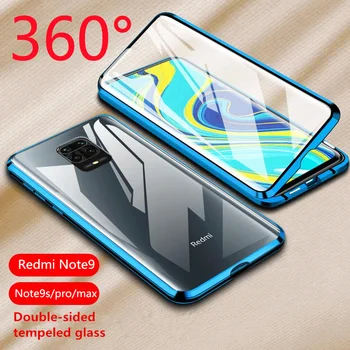 360 de Metal Magnetic Sticla Caz Pentru Xiaomi Redmi Note 9 8 7 K20 K30 CC9 Pro 9S 10X Mi 9T F1Double Față de Adsorbție a Acoperi