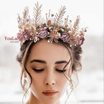 YouLaPan HP218 Nunta de Aur de Păr Bijuterii Femei Coroana de Flori Mireasa Nunta Tiara Diadema de Păr Accesorii de Mireasa Pălării