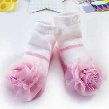 Vânzare Fierbinte Roz Nou-Născut Prințesă Copil Fete Dantela Gratuit Dimensiune Bumbac Pur Dantelă Flori Decor Cu Ridicata Șosete Scurte