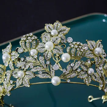 Himstory Europene Baroc Aur/alb Mirese Cristal, Diademe, Coroane Pealrs Mireasa Headpieces Seara de Păr Bijuterii