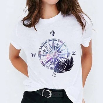 T-shirt-uri de Top pentru Femei de Imprimare de Epocă Busola Drăguț Tendință de Îmbrăcăminte de Imprimare Lady Femei Graphic T Shirt Doamnelor sex Feminin Tee T-Shirt