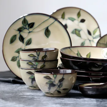 ANTOWALL Japoneză Ceramice pictate manual Planta Tacamuri Set Supa Farfurie Adâncă Farfurie plată Supa cu Taitei de Orez cu Sos fel de Mancare