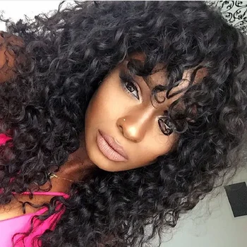 Curly Păr Uman, Peruci Pentru Femei De Culoare Brazilian Remy De Păr Completă A Mașinii Peruca Cu Breton Pre Smuls 8
