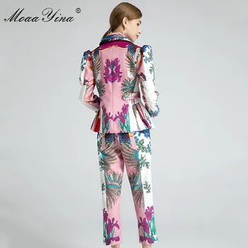 MoaaYina Designer de Moda Set de Primăvară Femei Topuri cu maneci Lungi+Indie Folk Print 3/4 pantaloni de înaltă calitate set de Două piese