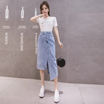 Noi 2020 Toamna Neregulate Lung Denim Fuste Femei Dublu Split Fusta Talie Mare Stil Coreean Elegante Lungi Fusta Maxi Jean
