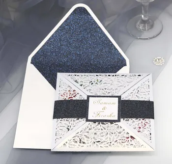10BUC Invitatie de Nunta Card High-end Costum Decupaj Laser Personalizat Privat Ivory Multi-color Flash Plic & Centura Oferi Printuri
