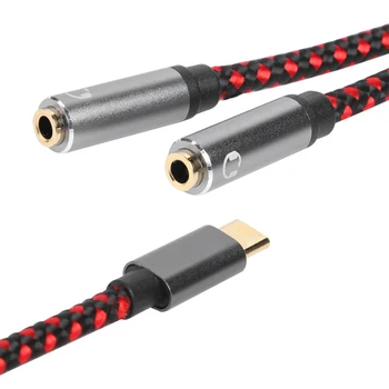 Jack de 3,5 mm Cablu de sex Feminin AUX Casti Audio Cablu de 30cm Tip C la Dublu Masculin la 2 Cablu Audio Cablu de Microfon Mixer